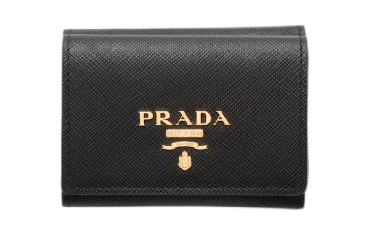 PRADA Cow Leather Wallet Women's Black & Light Pink