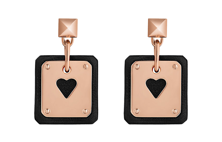HERMES As De Coeur Earrings Women's Black/Rose Gold