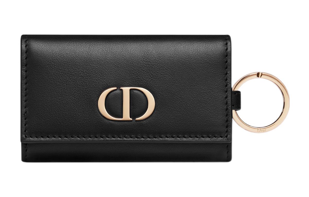 DIOR 30 Montaigne Smooth Calf Leather Key Pouch Women's Black