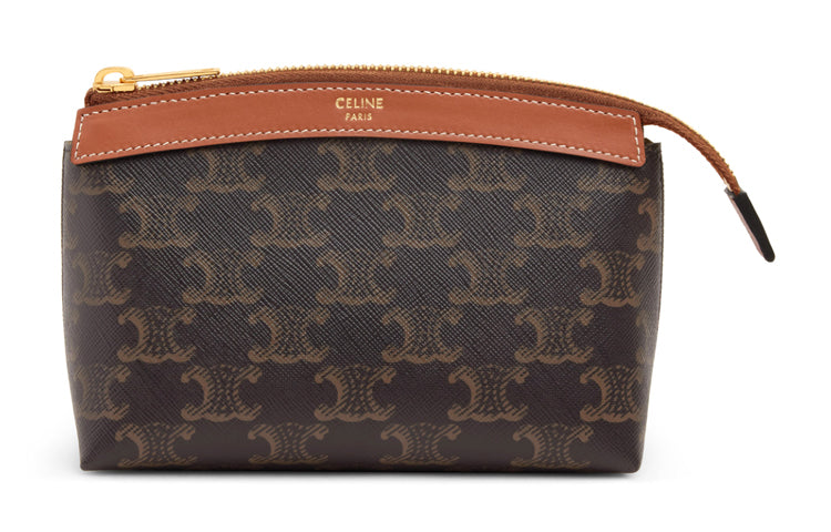 CELINE Cow Leather Clutch Small Size Women's Tawny