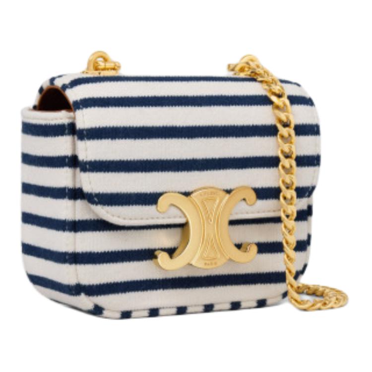 CELINE Claude Fabric Shoulder Bag Mini Women's Marine Blue & Tan