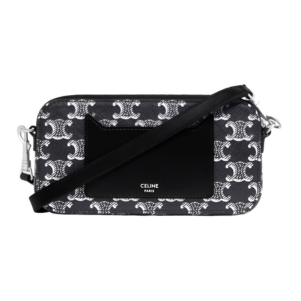 CELINE Cow Leather One Shoulder Crossbody Clutches Men's Silver/Black