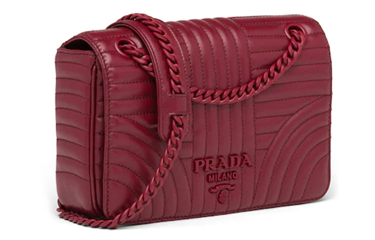 PRADA Cow Leather Shoulder Bag Women's Cherry