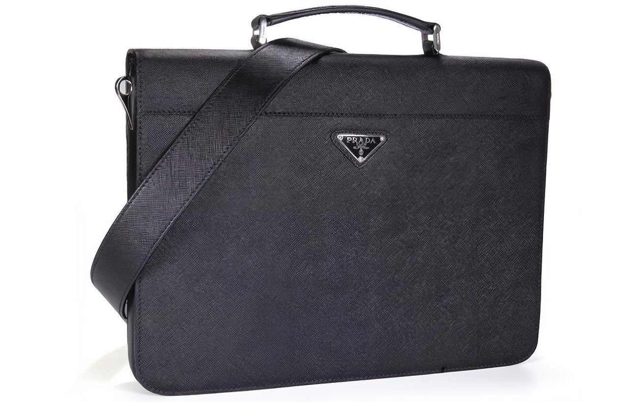 PRADA Cow Leather Briefcase, Shoulder Bag, Crossbody Bag, Handbag Men's Black