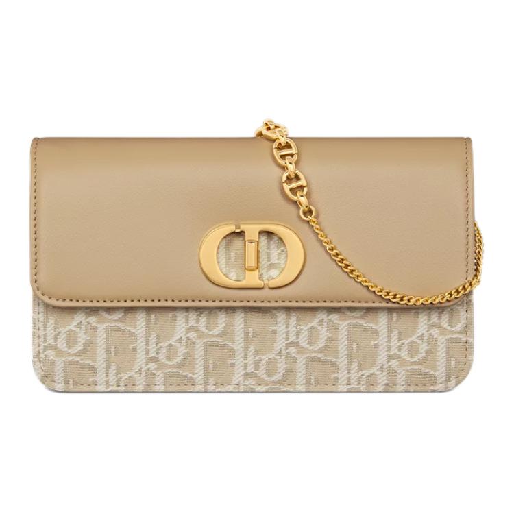 DIOR Cotton With Cow Leather Handheld Crossbody Bag Women's Beige