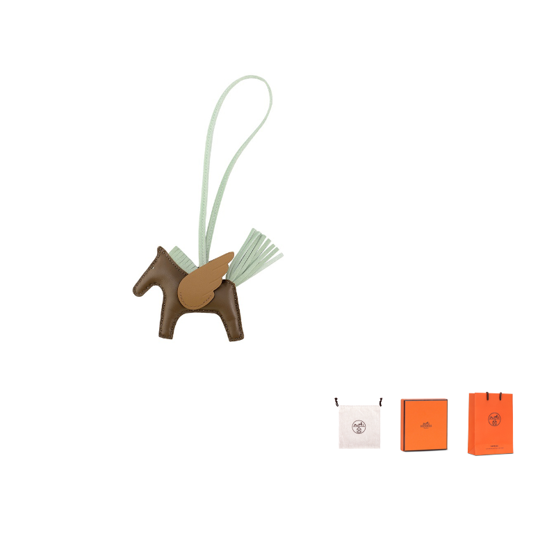 HERMES Cow Leather Keychains Unisex Elephant Gray Bubble Green Cookie