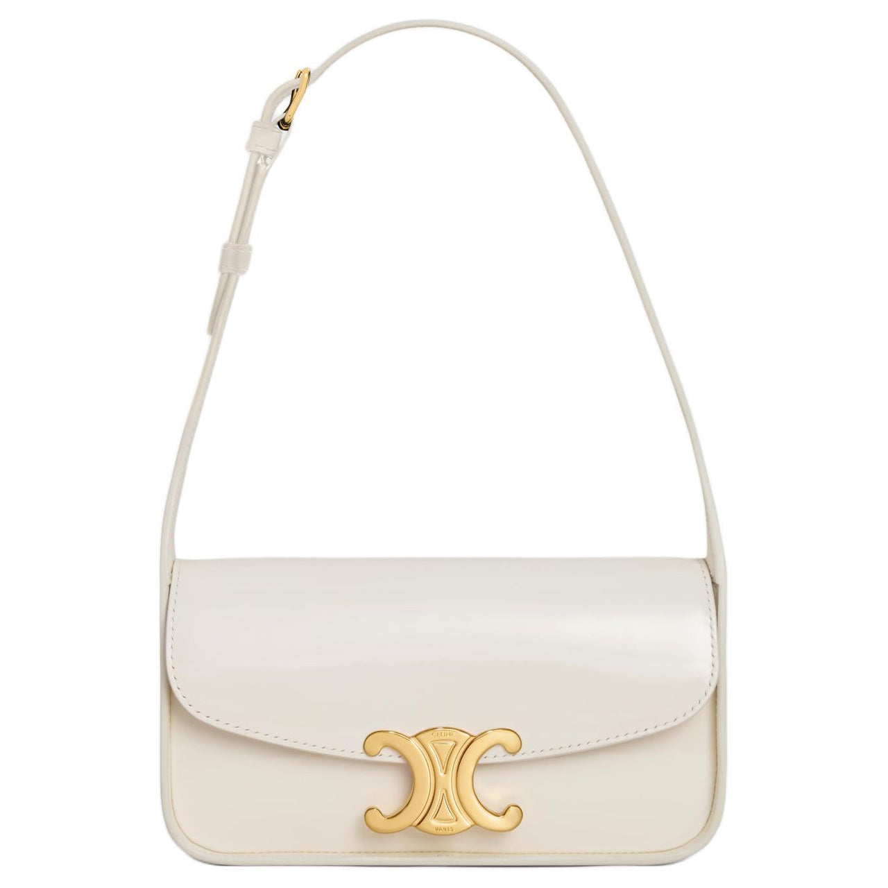CELINE Cow Leather Handbag, Shoulder Bag Women's Cotton White