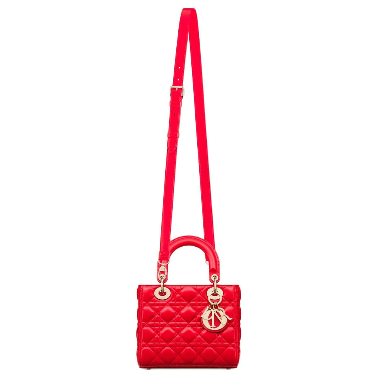 DIOR Lady DiorMy ABCDior Lambskin Tote Shopping Bag Shoulder Bag Crossbody Bag Handbag Small Size Women's Bright Red