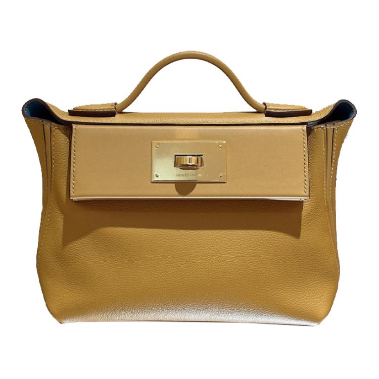 HERMES 24/24 Evercolor & Swift Calf Handbag, Shoulder Bag, Crossbody Bag Mini Women's Caramel & Denim Blue