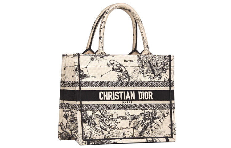 DIOR BookTote Embroidery Tote Bag Shopping Bag Handbag Small Size Women's Milk White
