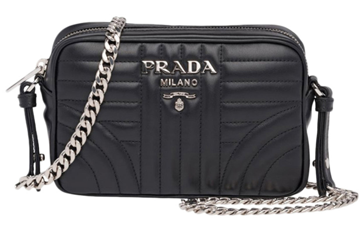 PRADA Diagramme Cow Leather Crossbody Bag, Shoulder Bag Women's Black
