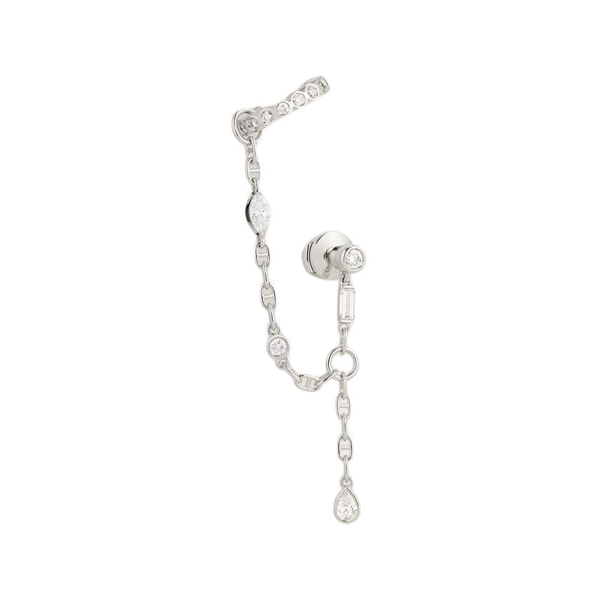 HERMES 18K White Gold Earrings Unisex White