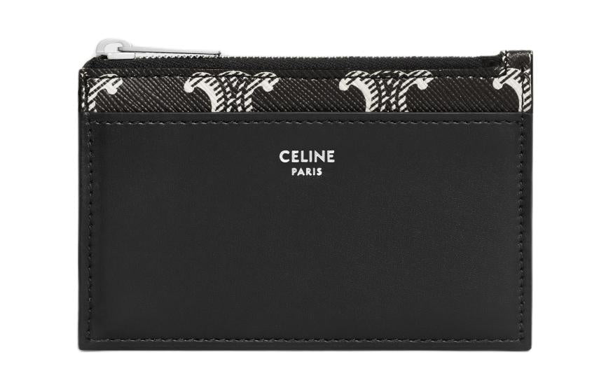 CELINE Cow Leather Card Holder Men's Black & White