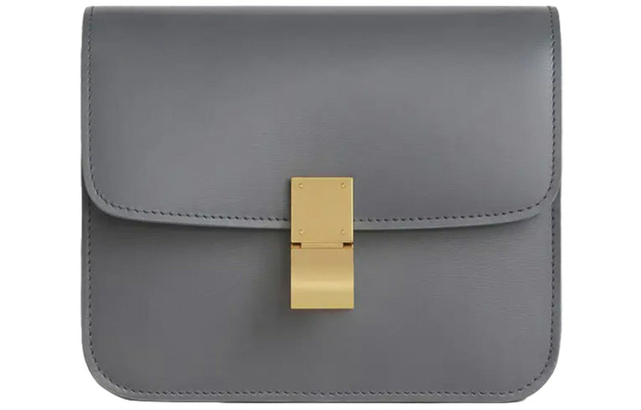 CELINE Classic Bo Polished Cow Leather Square Bag Crossbody Bag Shoulder Bag Women's Light Charcoal Gray