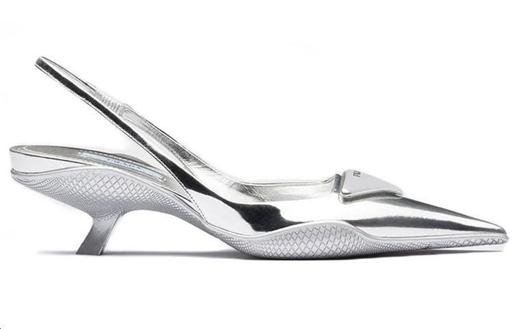 PRADA Chunky Heel Stylish Sandal Women's Silver