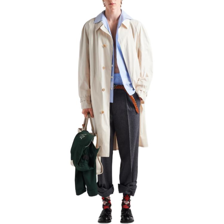 PRADA Cotton Raincoat Trench Coat Men's Chalk White