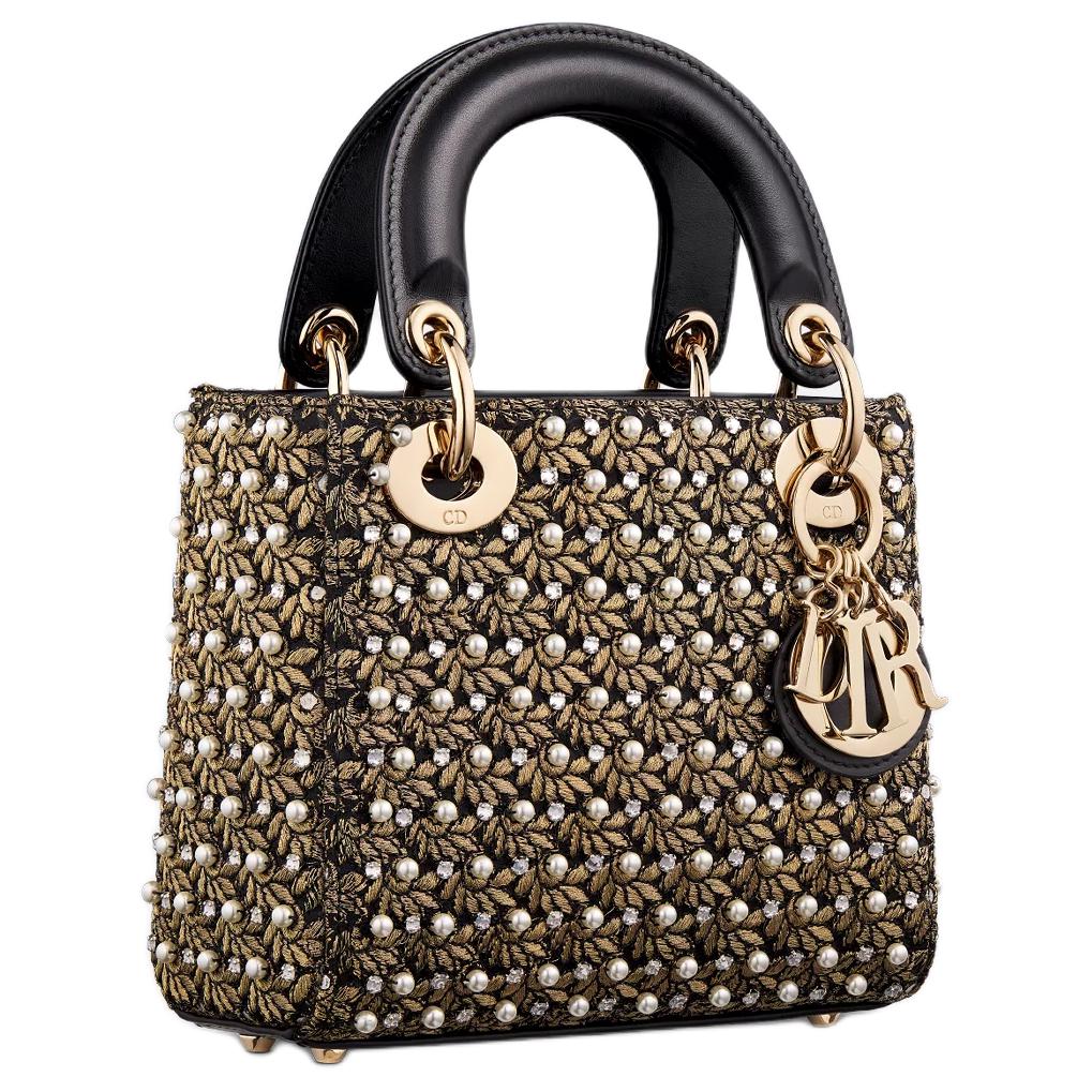 DIOR Fabric With Cow Leather Shoulder Bag Crossbody Bag Handbag Mini Women's Black