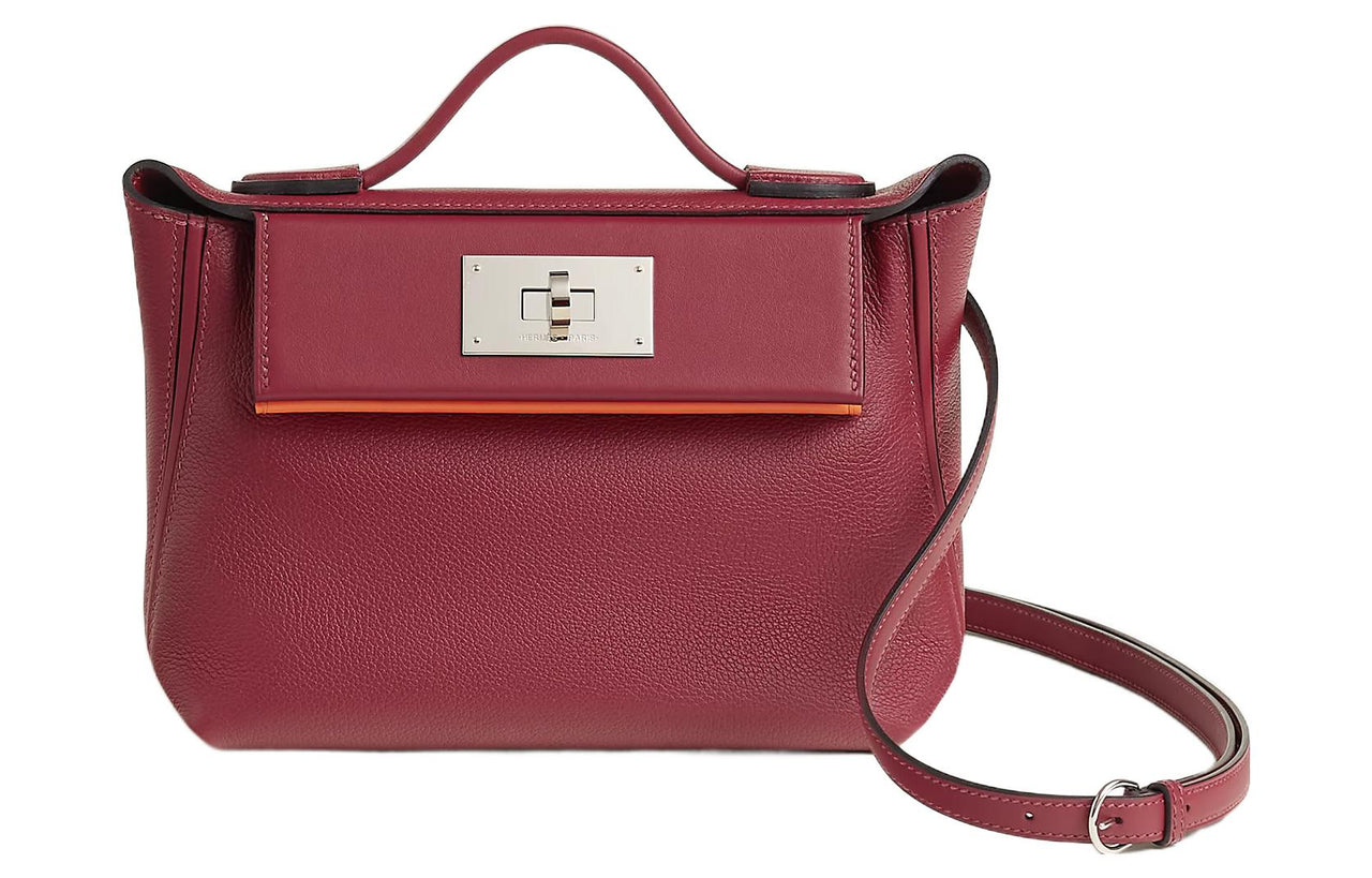 HERMES 24/24 Evercolor With Swift Calfskin Portable Crossbody Bag Shoulder Bag Women's Hermes Red With Lead Orange