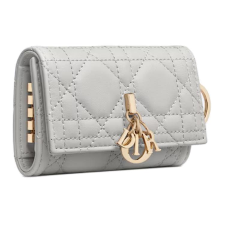 DIOR Lambskin Key Pouch Women's Mist Gray