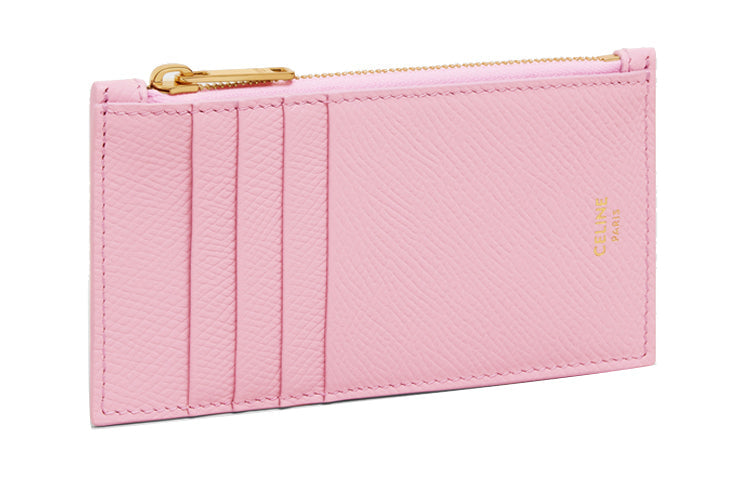 CELINE Cow Leather Card Holder Women's Crystal Pink