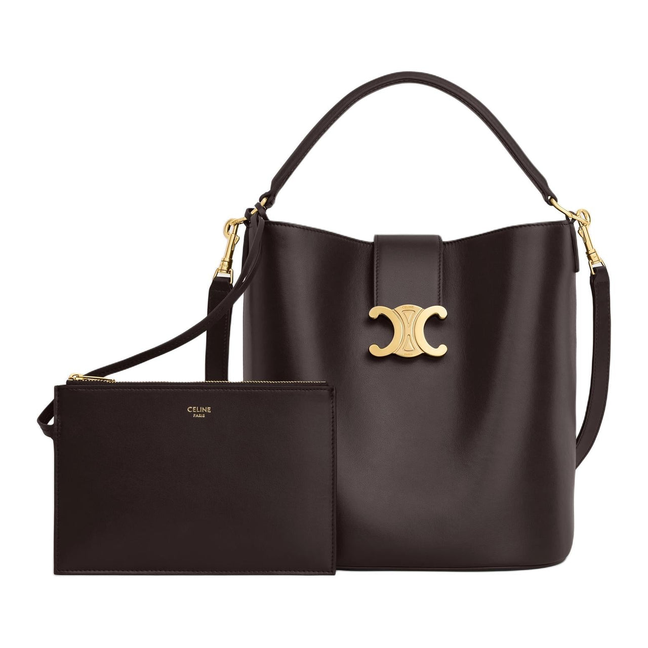 CELINE Calfskin Shoulder Bag, Crossbody Bag, Handbag Medium Size Women's Ebony