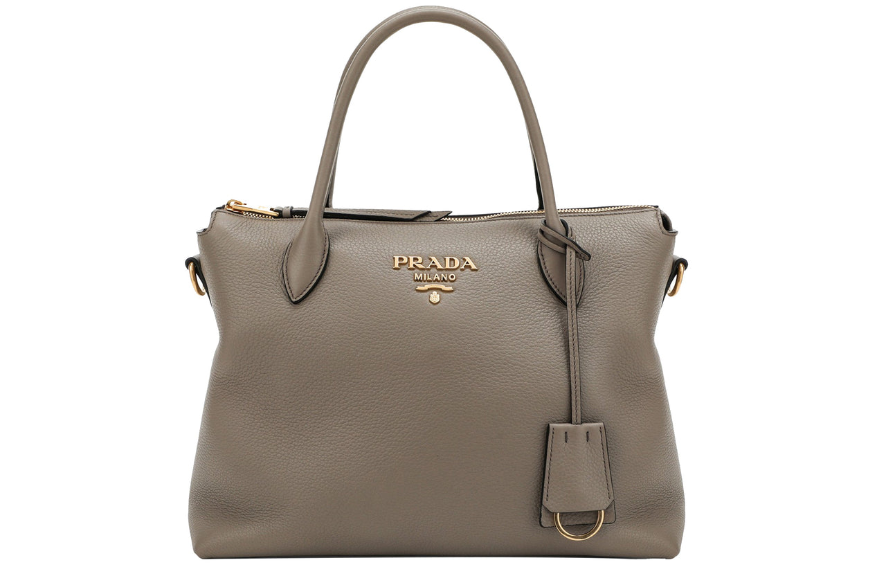 PRADA Cow Leather Handbag Small Size Women's Gray