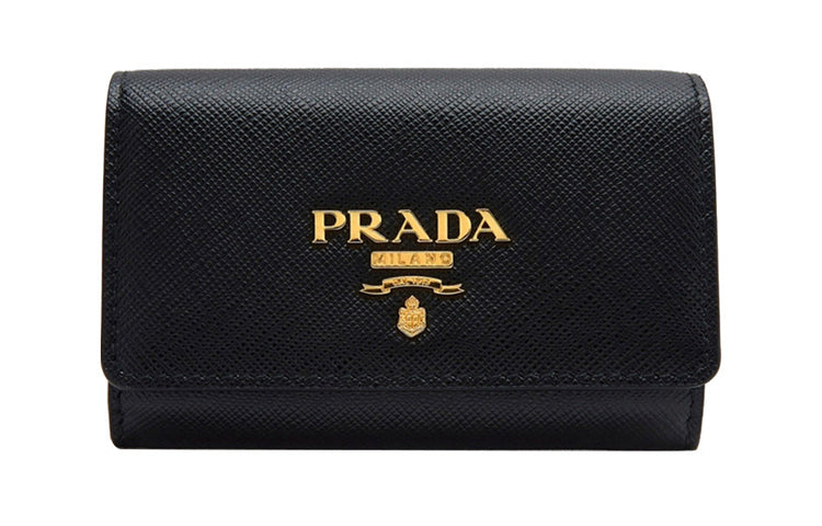 PRADA Cow Leather Money Clip Coin Purses Wallets Women's Black