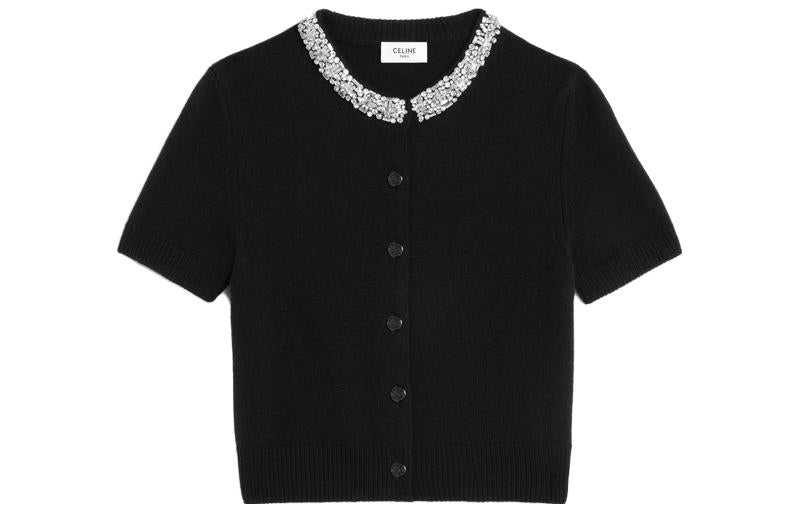 CELINE Embroidered Cropped Cardigan In Cashmere