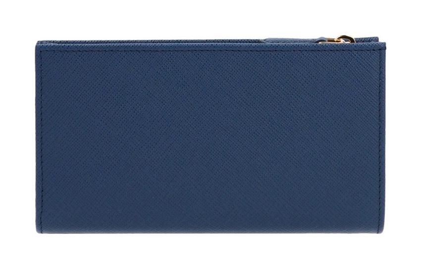 PRADA Cow Leather Wallet Large Size Women's Blue