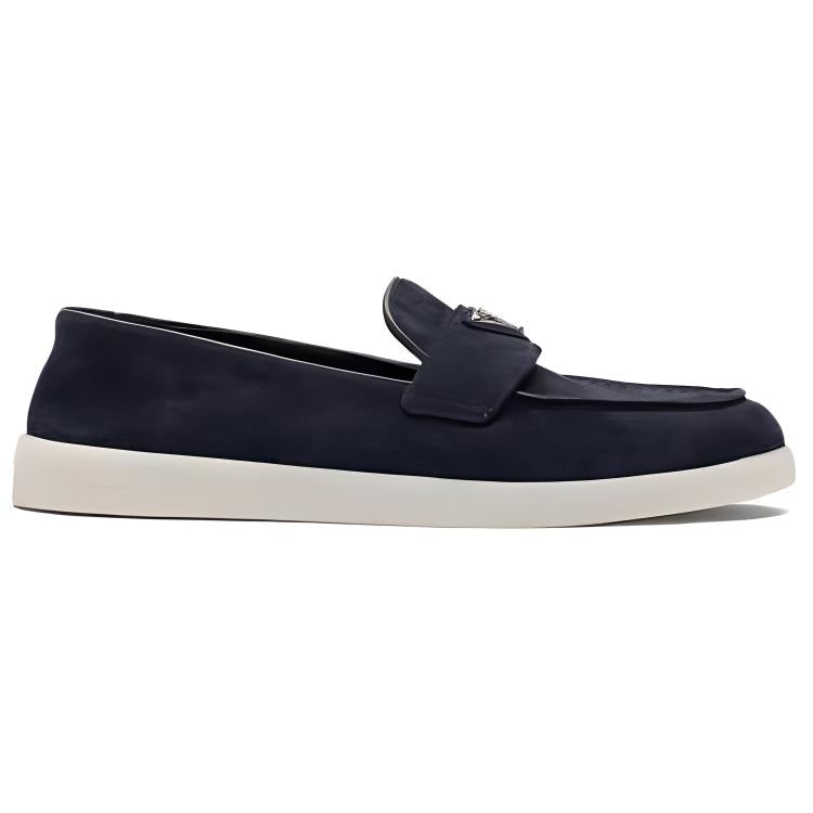 PRADA Enamel Triangle-logo Leather Loafers