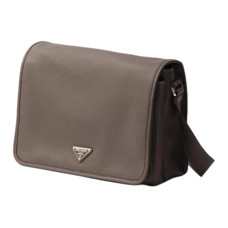PRADA Cow Leather Shoulder Bag Men's Bamboo Gray