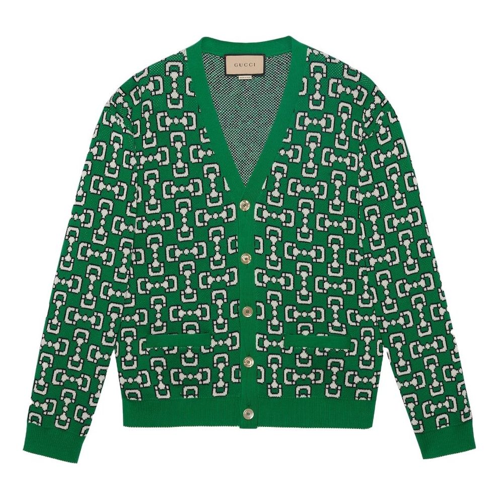 Gucci Horsebit Cotton Piquet Cardigan 'Green Ivory' 780621-XKDZC3-736