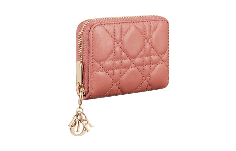 DIOR Lady Dior Lambskin Wallet Small Size Women's Ethereal Pink
