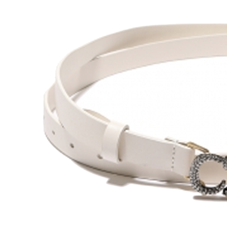 DIOR CD Buckle Adjustable Ring Leather Leather Belts Women's White Width: 2CM
