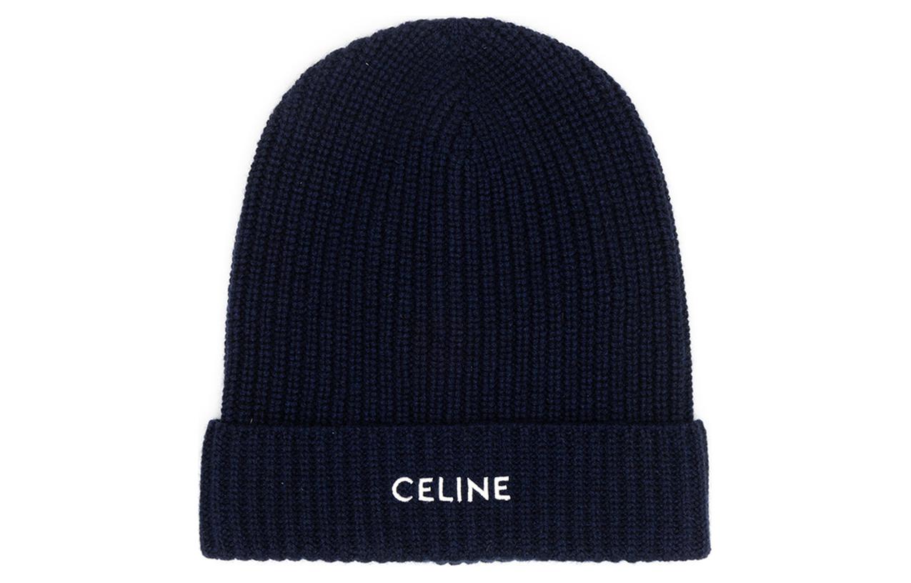 CELINE Cashmere Knitted Hat Unisex Blue