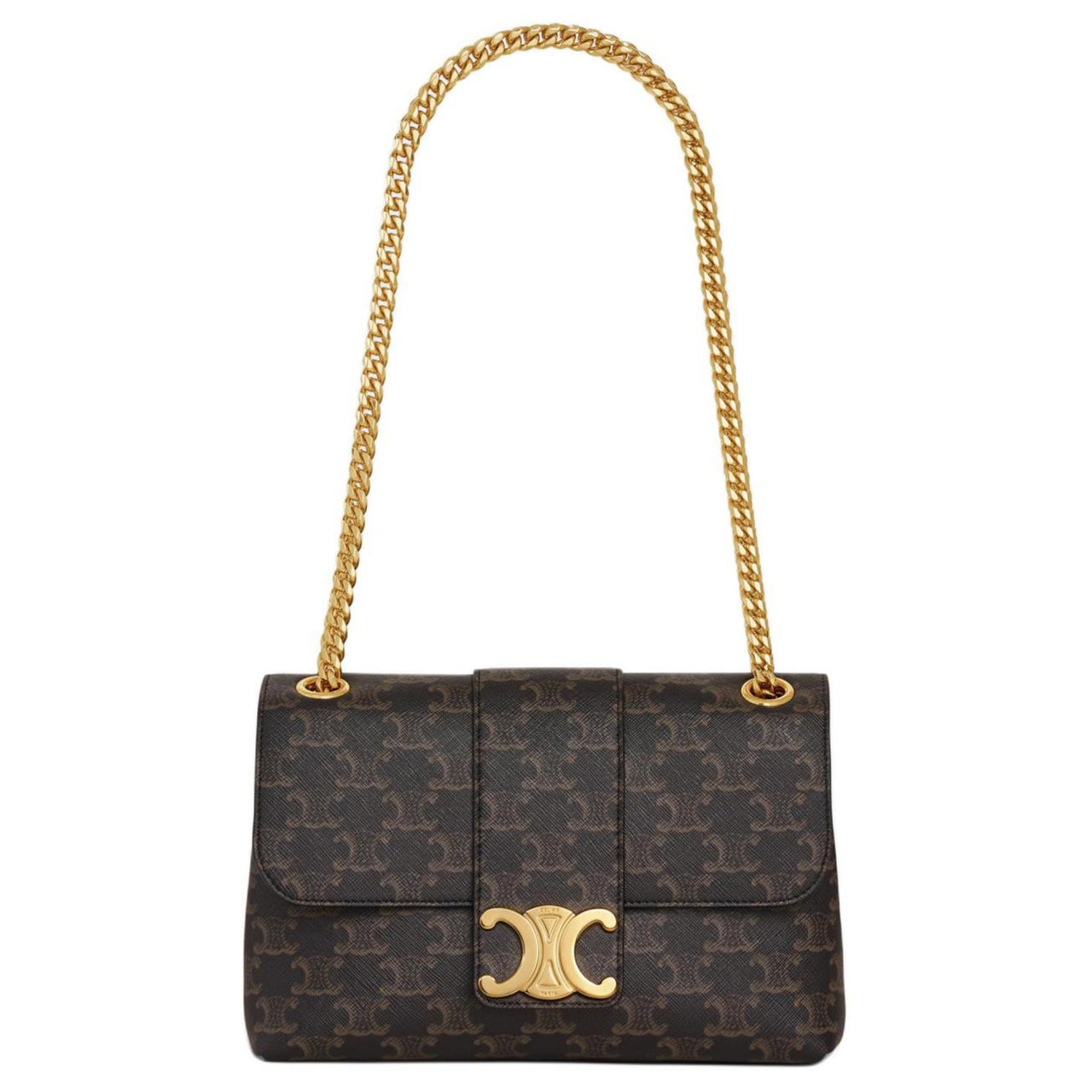 CELINE Cow Leather Handbag Shoulder Bag Women's Tawny