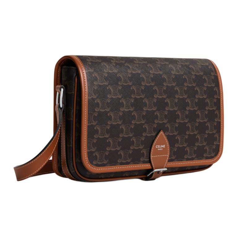 CELINE Cow Leather Messenger Bag Shoulder Bag Crossbody Bag Small Size Men's Tawny