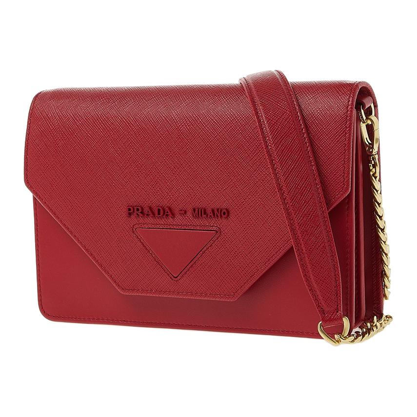 PRADA Calfskin Shoulder Bag Crossbody Bag Women's Red
