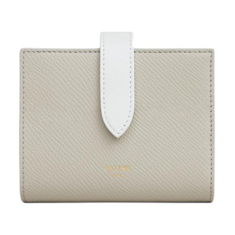 CELINE Cow Leather Wallet Small Size Women's Gray & White