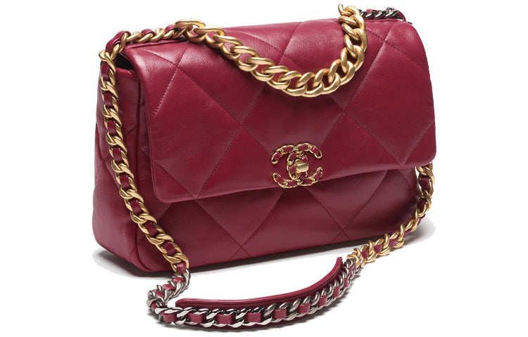 CHANEL 19Bag Lambskin Shoulder Bag Crossbody Bag Large Size Women's Burgundy