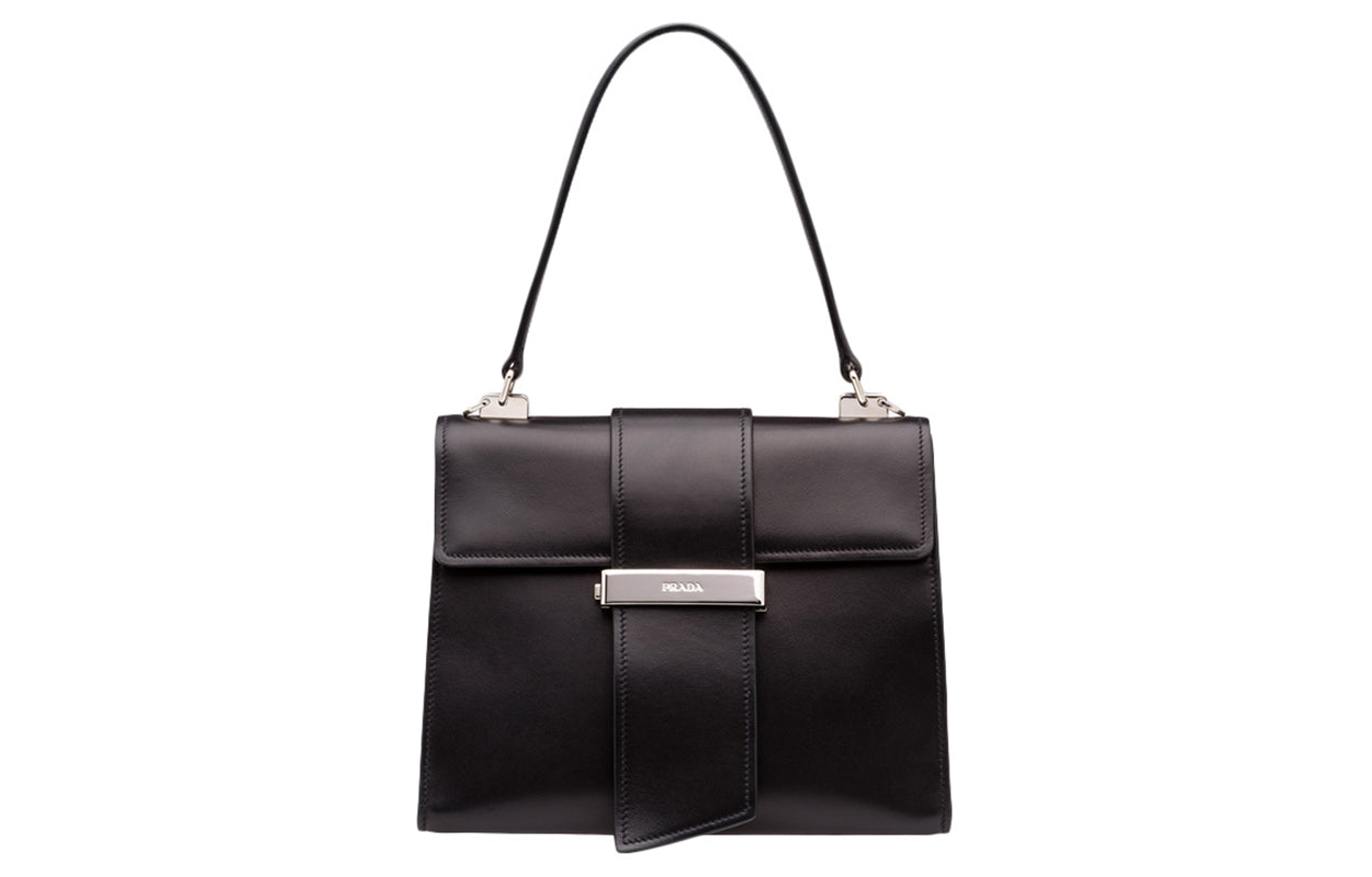 PRADA Cow Leather Shoulder Bag Women's Black