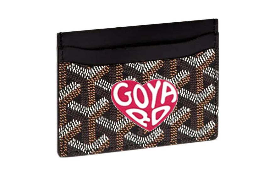 GOYARD Canvas With Leather Card Holder Unisex Black & Peach Red Small Heart