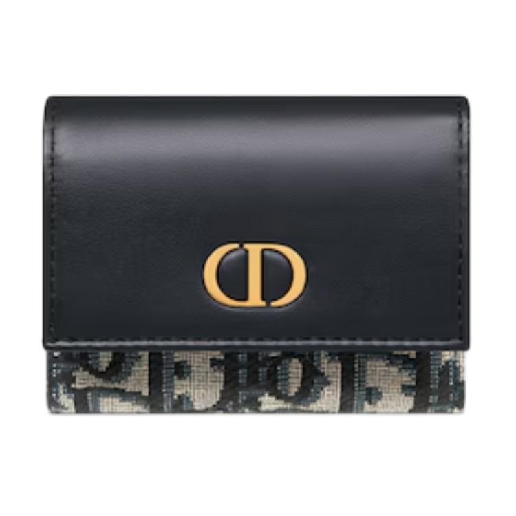 DIOR 30 Montaigne Cotton With Calfskin Wallet Regular Women's Blue