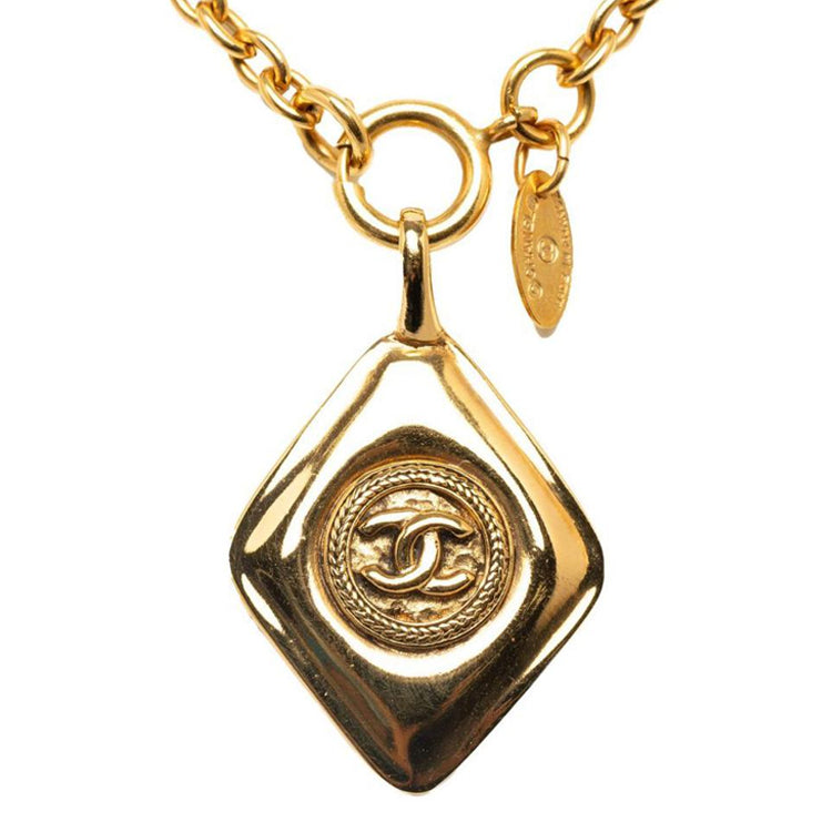 CHANEL 1970 1980 Gold Plated Cc Diamond Pendant Necklace Costume Necklace