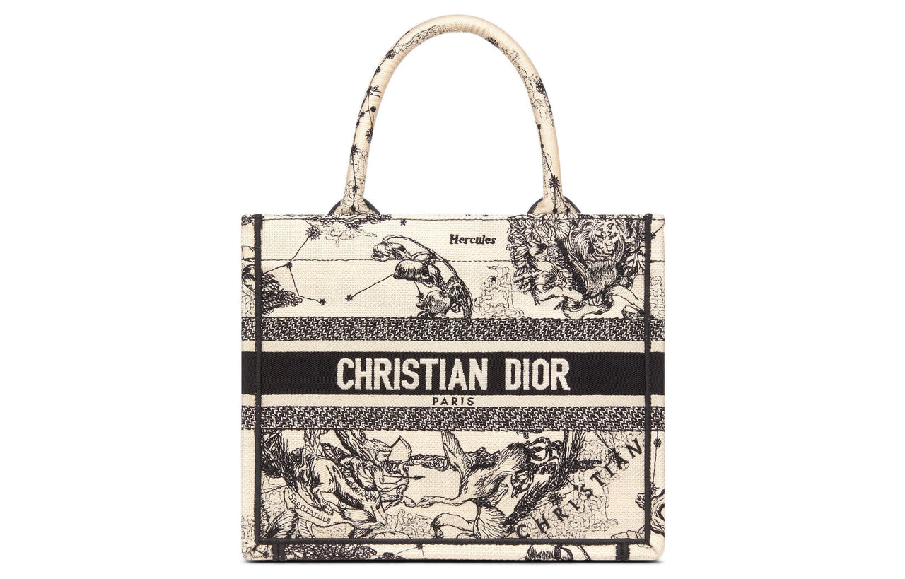 DIOR BookTote Embroidery Tote Bag Shopping Bag Handbag Small Size Women's Milk White