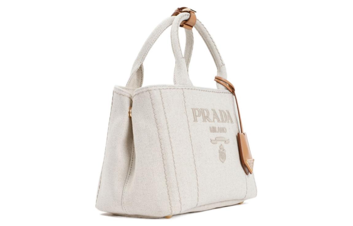 PRADA Cotton Crossbody One Shoulder Handbag Women's White