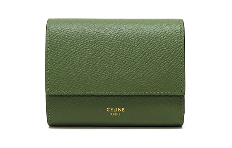 CELINE Essentials Series Grain Cow Leather Wallet Trumpets Women's Vintage Green