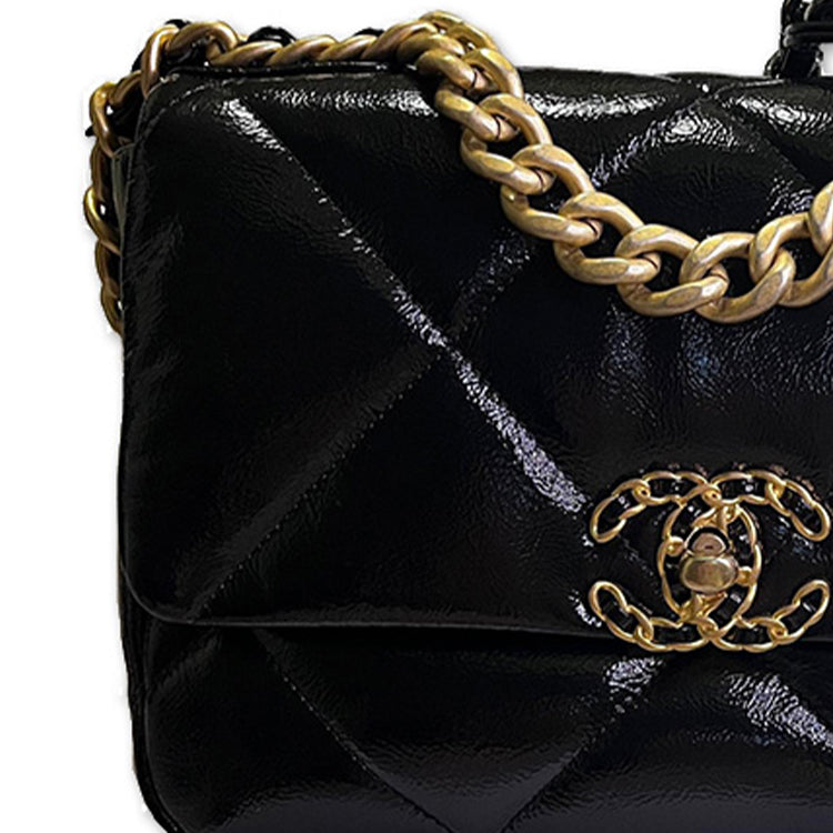 CHANEL 19Bag Calfskin Mouth Cover Bag Crossbody Bags Shoulder Bags Small Size Women's Black