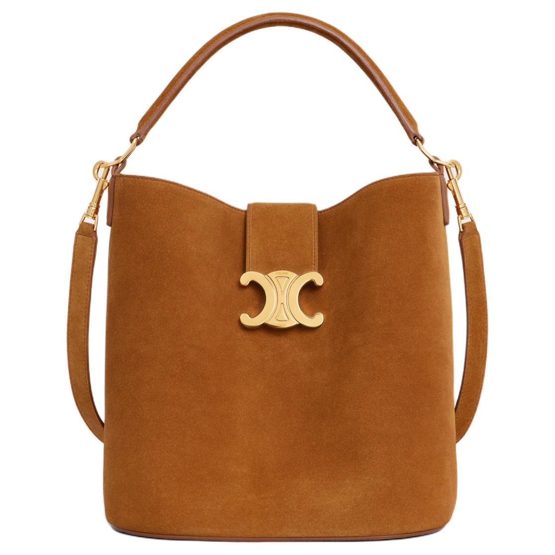 CELINE Cow Leather Suede Bucket Bag, Handbag, Shoulder Bag, Crossbody Bag Medium Size Women's Hickory Nut