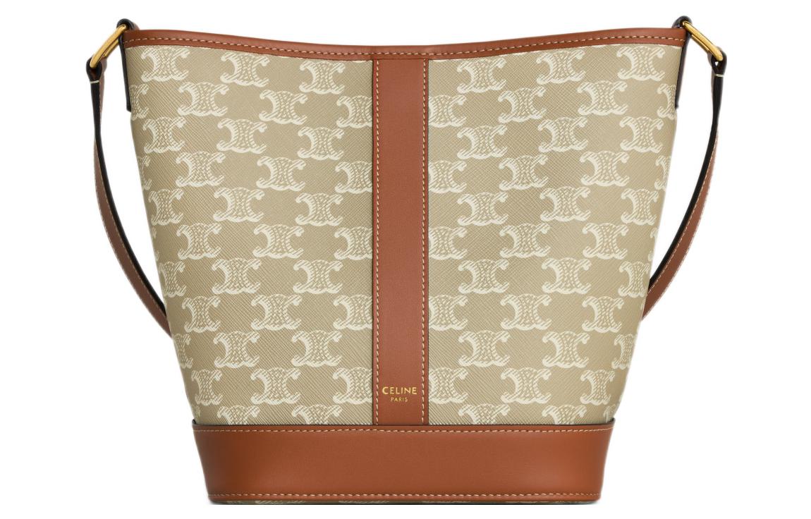 CELINE Canvas With Leather Bucket Bag, Shoulder Bag, Crossbody Bag Trumpets Women's Beige Brown